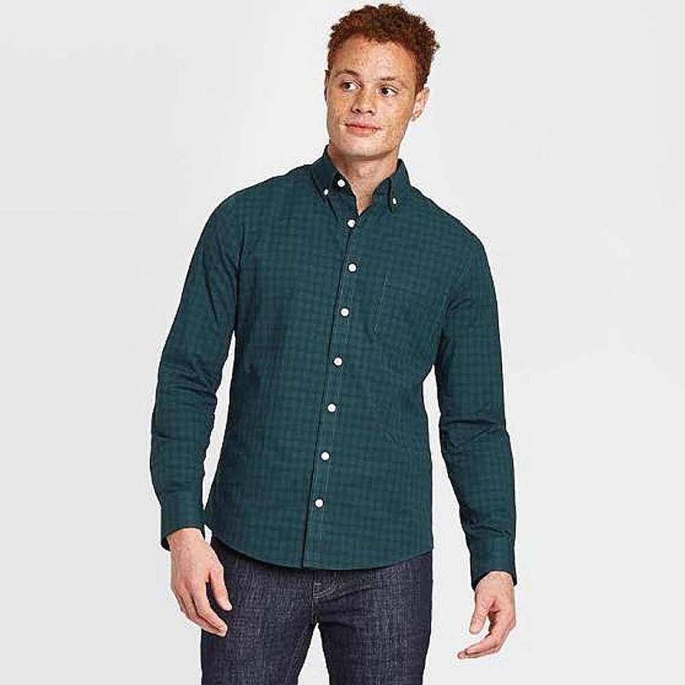 Mens Slim Fit Stretch Performance Long Sleeve Button Down Shirt Goodfellow & Co.